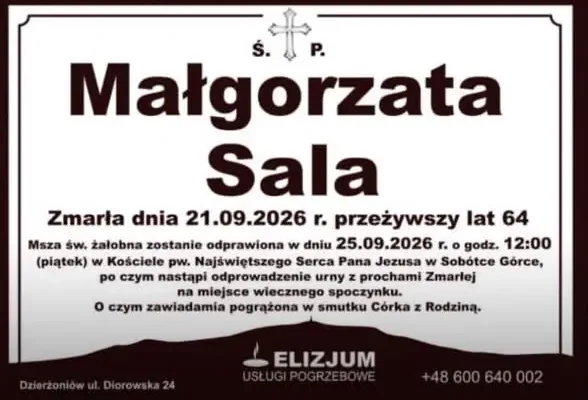 Zmarła Małgorzata Sala – wieloletnia sołtys Chwałkowa. Mieszkańcy żegnają wyjątkową osobę