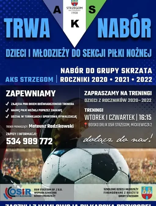 AKS Strzegom zaprasza najmłodszych na treningi piłki nożnej