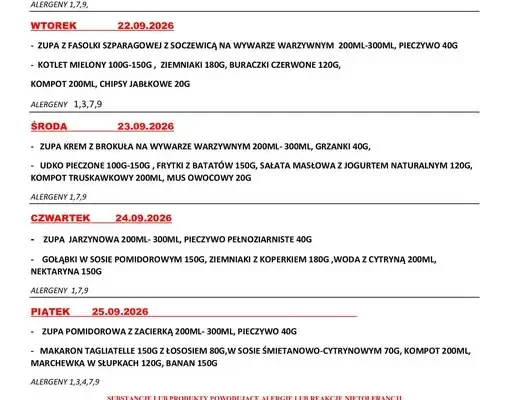 Jadłospis szkolny na 21-25 września 2026 – co zjedzą dzieci?
