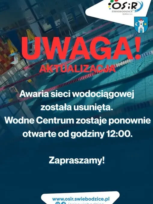 Awaria wodociągu w Świebodzicach usunięta – Wodne Centrum znów otwarte