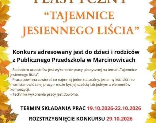 Konkurs plastyczny „Tajemnice jesiennego liścia” w Przedszkolu w Marcinowicach