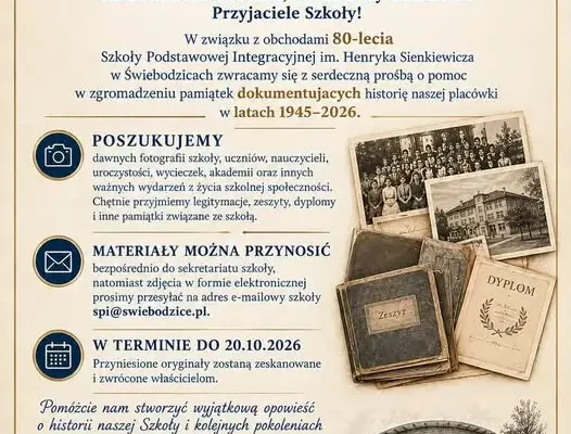 Świebodzice: Szkoła Podstawowa Integracyjna szuka pamiątek na 80-lecie