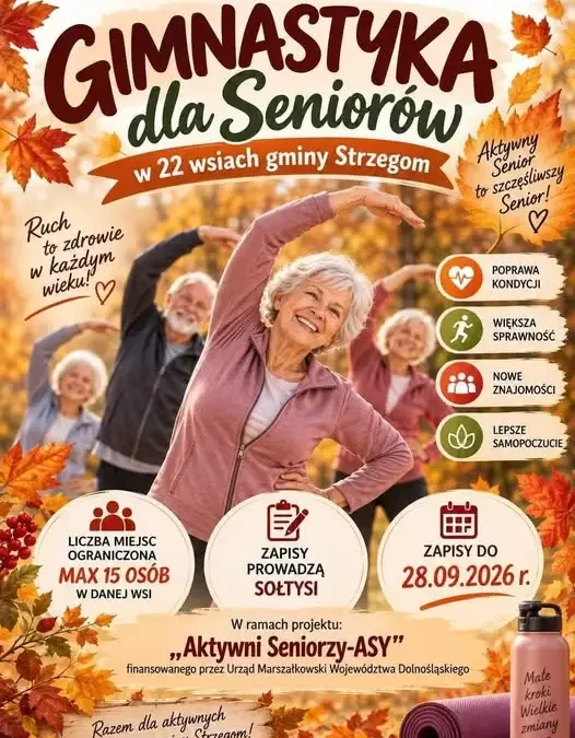 Bezpłatna gimnastyka dla seniorów w 22 wsiach gminy Strzegom – zapisy tylko do 28 września