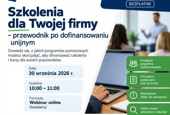 Bezpłatne webinarium o dofinansowaniu szkoleń dla firm z gminy Strzegom