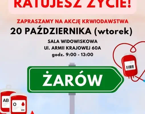 Żarów: Zbiórka krwi już 20 października – oddaj krew i uratuj życie