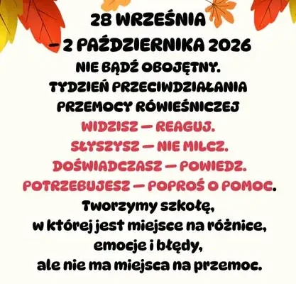 Tydzień Przeciwdziałania Przemocy w szkole – 28.09–2.10.2026