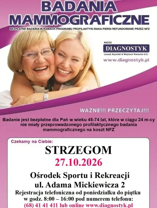 Bezpłatna mammografia w Strzegomiu – 27 października 2026