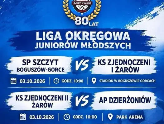 Juniorzy młodsi z Żarowa zagrają w sobotę dwa mecze ligowe