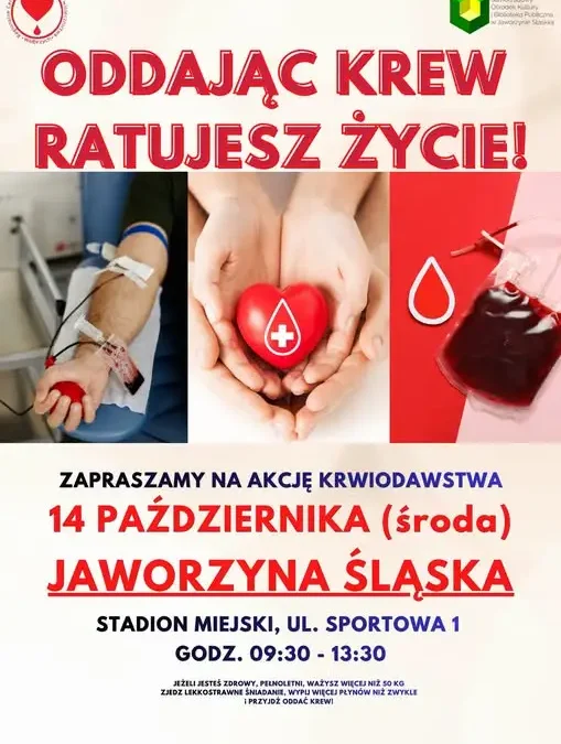 Jaworzyna Śląska: ostatnia w tym roku zbiórka krwi już 14 października