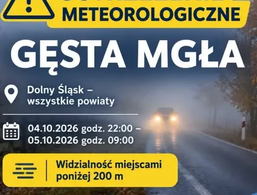 Gęsta mgła nad Dolnym Śląskiem – IMGW ostrzega kierowców