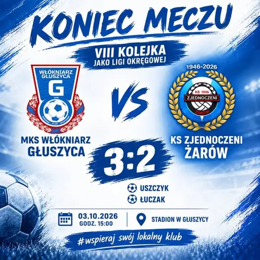 Zjednoczeni Żarów z trzecią porażką z rzędu – Włókniarz Głuszyca lepszy 3:2