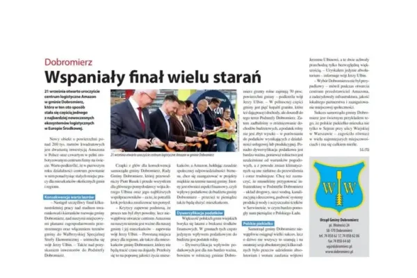 Dobromierz: inwestycje w centrum logistycznym Amazon wciąż na ustach mediów