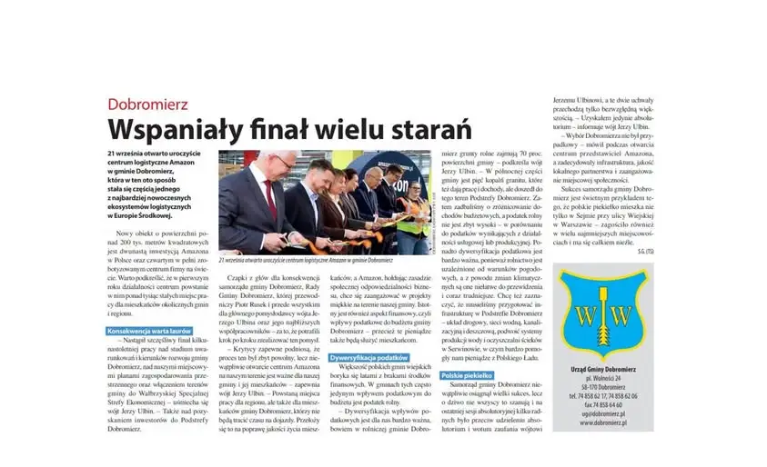 Dobromierz: inwestycje w centrum logistycznym Amazon wciąż na ustach mediów
