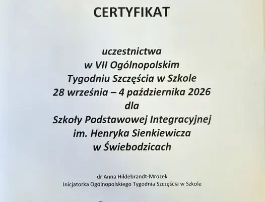 Świebodzice: Szkoła Podstawowa Integracyjna z certyfikatem w projekcie Happiness at School